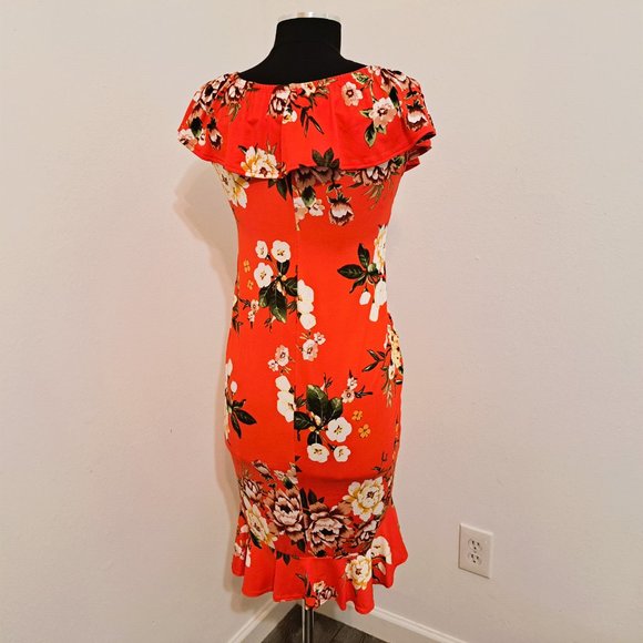B Famous Juniors Floral Print Dress Size L Red Color Preowned Good Condition - Picture 7 of 9